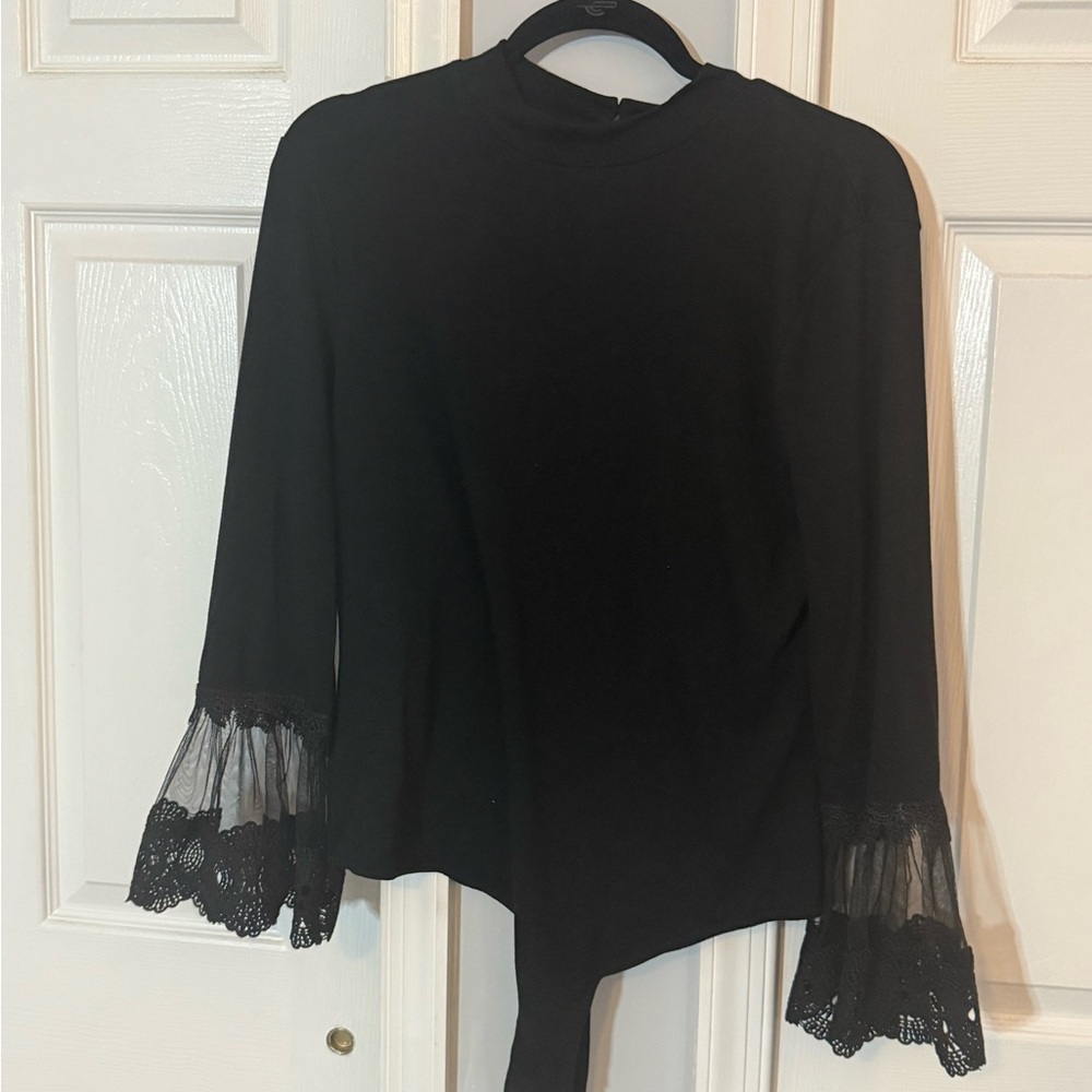 New York & Company Black Lace Cuff Blouse